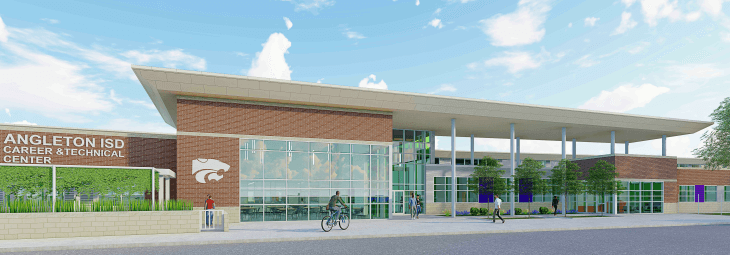 Angleton ISD – 2019 Bond Program Projects - New CTE BuildingAngleton ISD’s 2019 Bond included various District renovations, and mostly notably the construction of a new CTE Center.  This new career, technology, and education building is designed to provide culinary arts, vet tech, ag fabrication, horticulture, cosmetology, welding, ROTC, digital design, engineering & robotics, health sciences, education, broadcast, information technology, and law enforcement programs.  The new 128,000 SF facility was completed Summer 2022.  The project included many challenges in coordination to accommodate the specialized equipment for the broad range of unique educational programs.  Each educational program has a unique space with individual characteristics along a large corridor that extends across the building.  This new flagship facility will serve to teach the foundation of the workplace environment to the students of Angleton ISD for years to come.Back to Portfolio